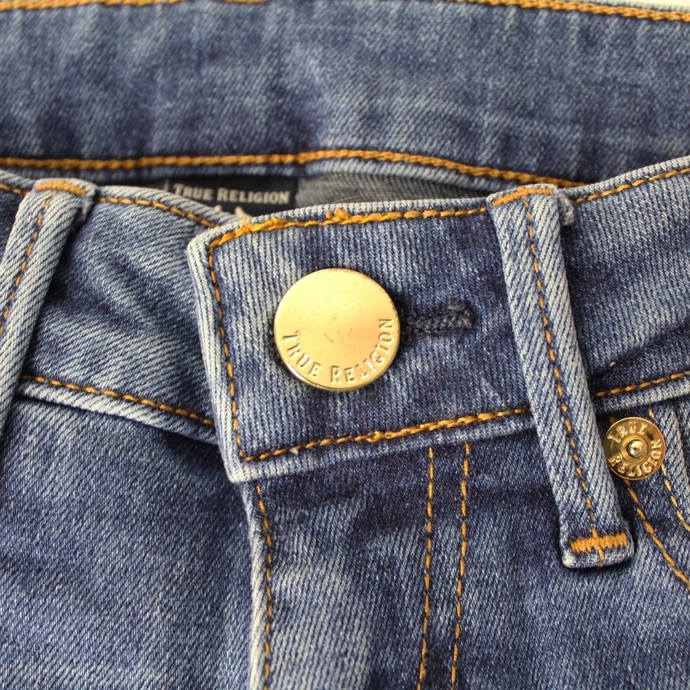 True Religion Halle split hem super skinny distressed jeans blue sz 25 0 - Picture 6 of 14